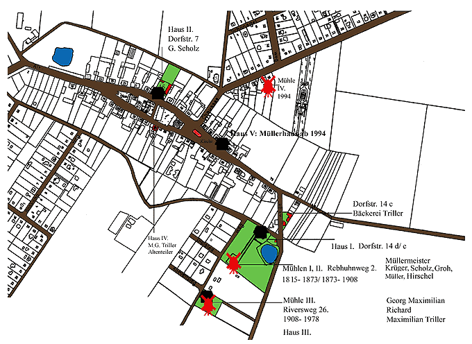Lageplan der Mühlen und Müllerwohnsitze in Marzahn